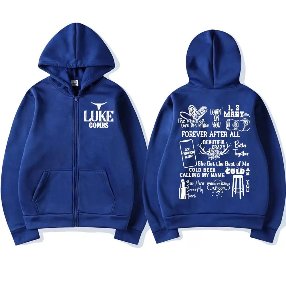 Singer Luke Combs Word Tour Zipper Hoodie Fashion Vintage Oversized Zip Up Pullovers Men Women Casual Long Sleeve Sweatshirts