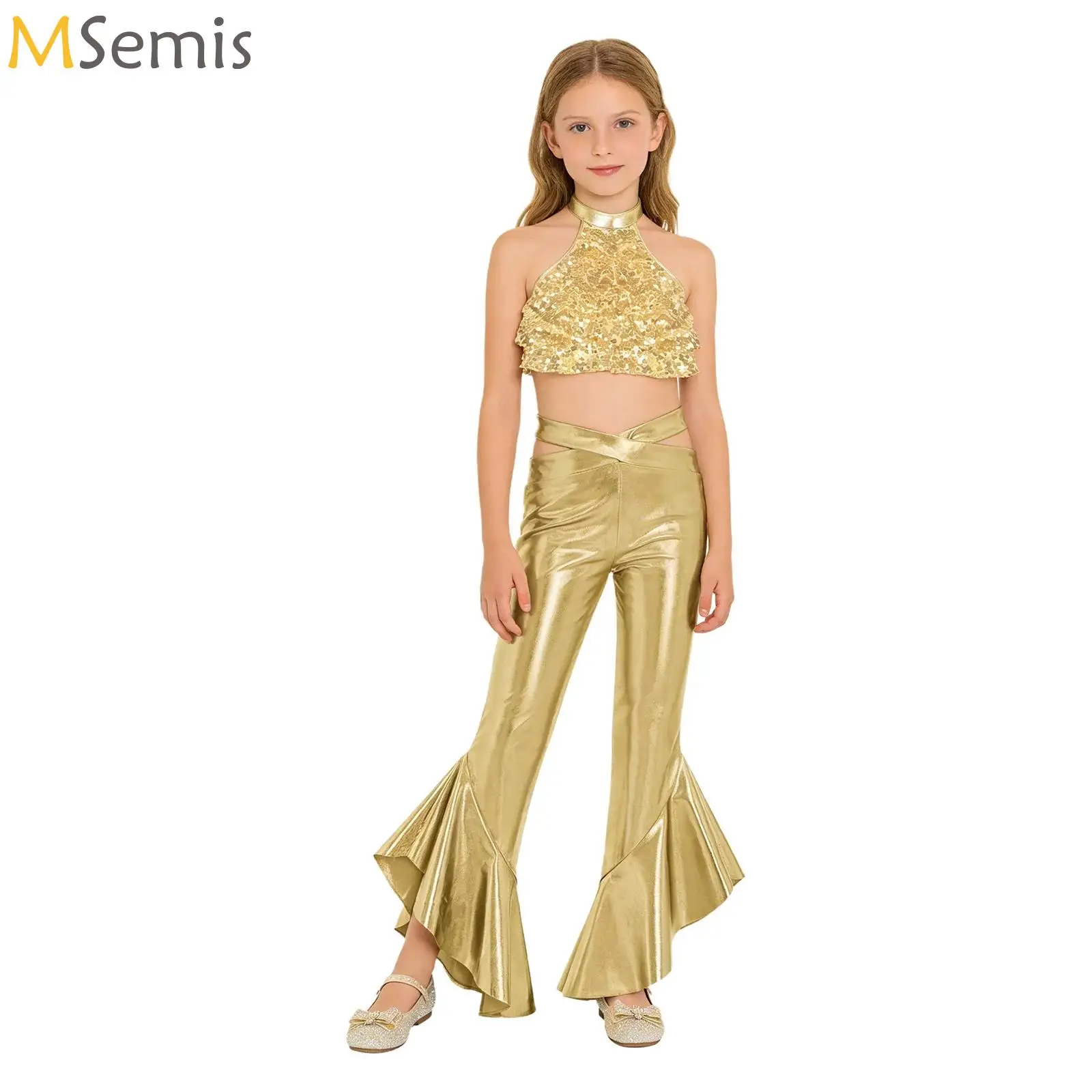 

Kids Girls Disco Singer Dance Outfit Roleplay Sequins Shiny Clothes Sets Fashion Children Halloween Outfits Kleding Cosplay