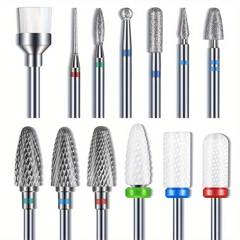 

13PCS/SET Nail Drill Bits Set Suitable for Acrylic Nails, Nail Polish Remover, Rotary Burrs Electric Manicure Pedicure Tools