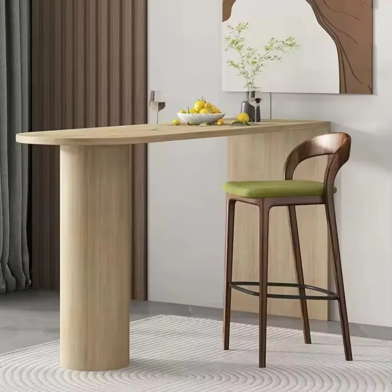 Modern Nordic Kitchen Hotel Bar Stool Cushion Fabric Solid Wood High Back Counter