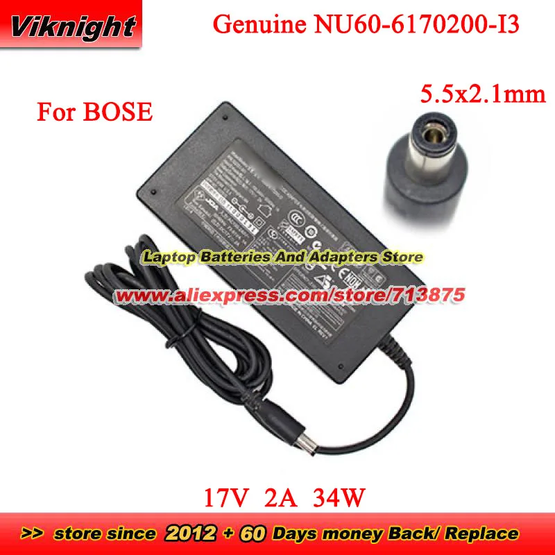 

Genuine NU60-6170200-I3 AC/DC Adapter P/N 302251-001 17V 2A 34W for Bose Music Monitor M2 M3 with 5.5x2.1mm tip Power Supply
