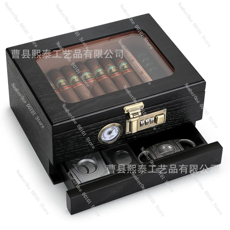 

Wooden Cigar Box, Transparent Lid, Solid Wood Cigar Storage Humidor for Home Use