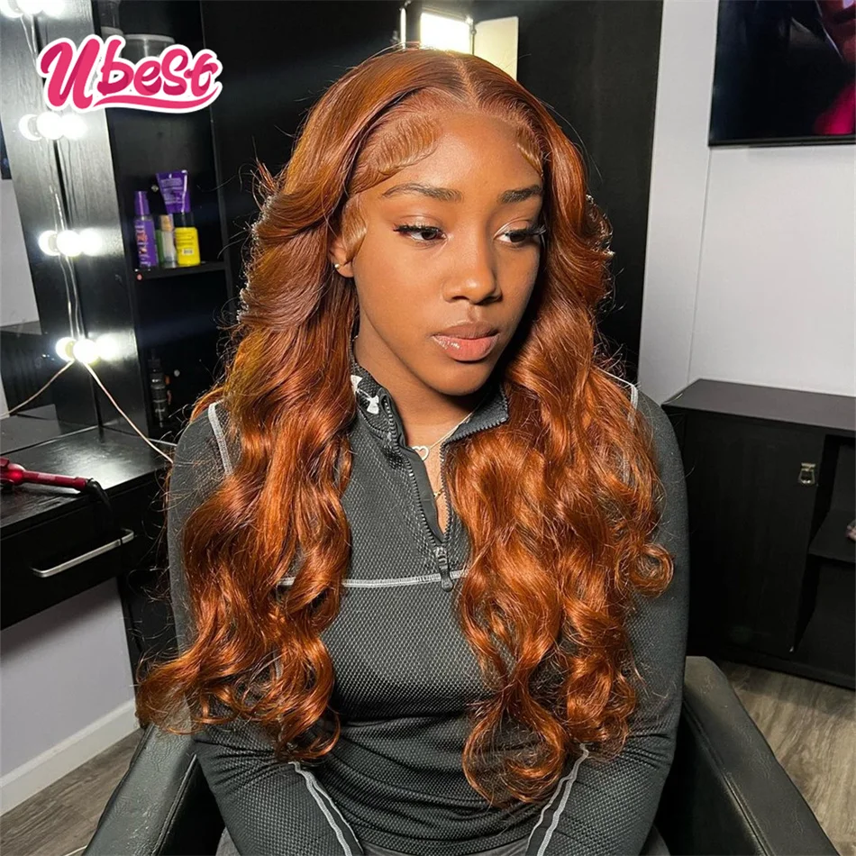 

Ombre Ginger Brown 13x4 Lace Front Human Hair Wig Body Wave Transparent 13x6 Lace Frontal Wig for Women PrePlucked Brazilian