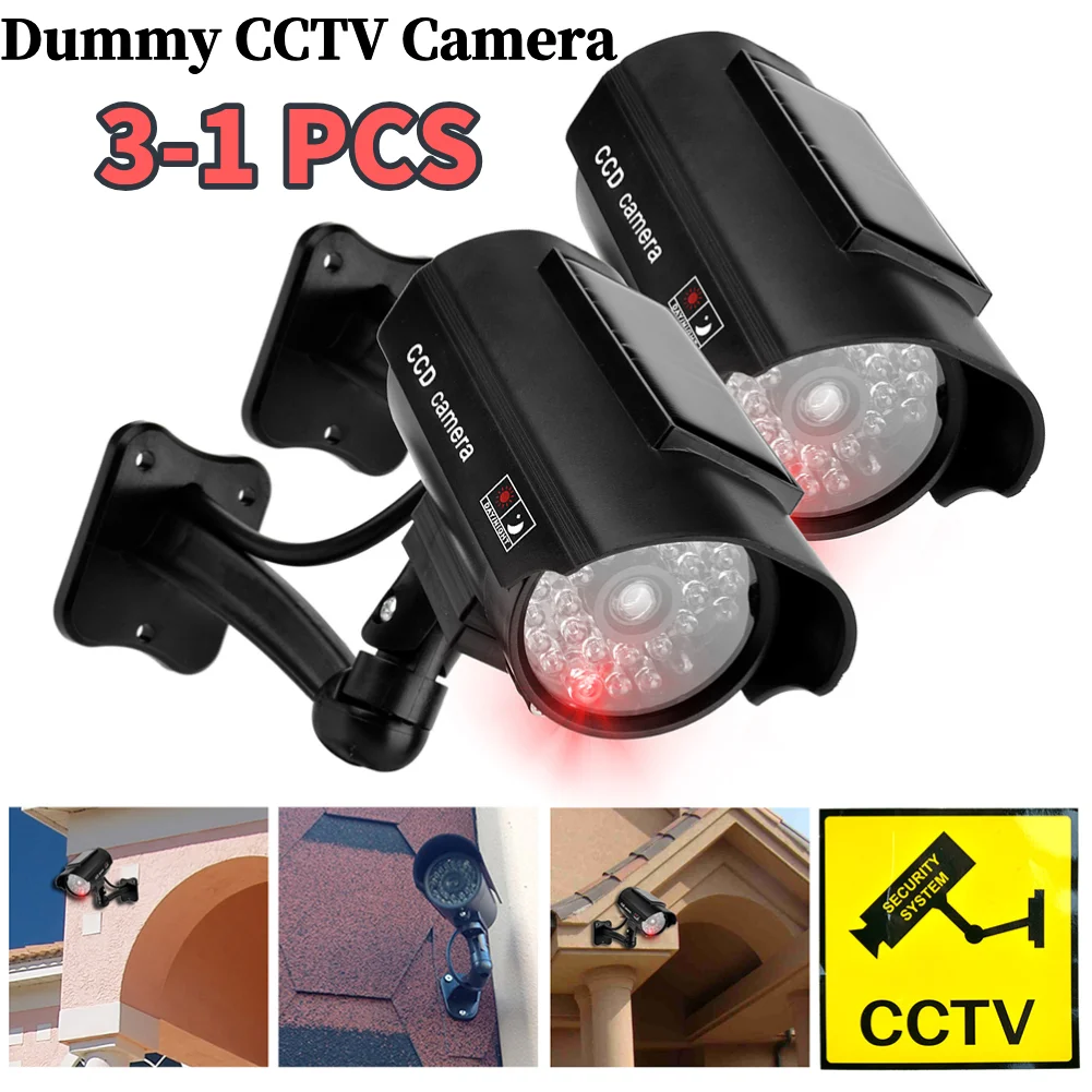 Dummy Imitation Camera Weatherproof Fake CCTV Security Camera with Flashing Red LED Light Theft Deterrent for Outdoor Indoor