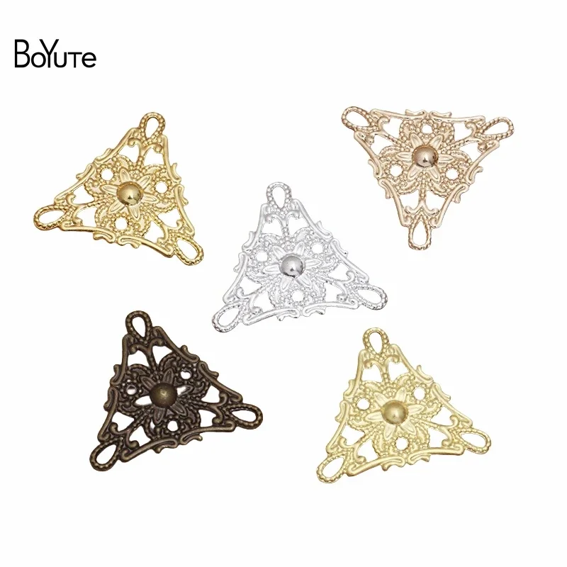 BoYuTe (100 Pieces/Lot) 19*22MM Triangle Shaped Filigree Flower Plate Findings Diy Handmade Jewelry Materials