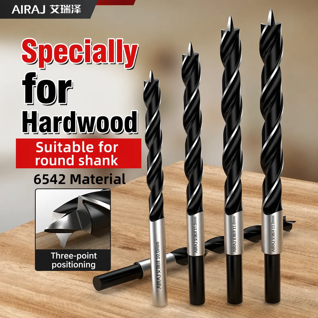 3/4/5/6/7/8/9/10mm 3/5/7pcs Round Shank Three Pointed Woodworking Twist Drill Bit Set Woodworking Hole Reaming Power Tool