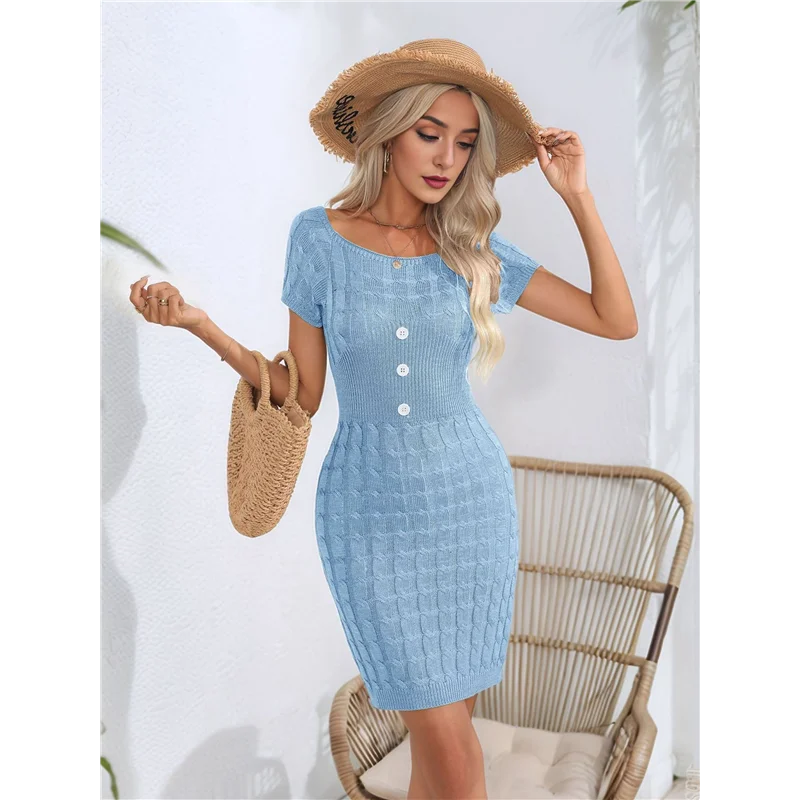 ASDS-Women's Summer Casual Knit Dress Short Sleeve Crewneck Slim Fit T Shirt Bodycon Dresses