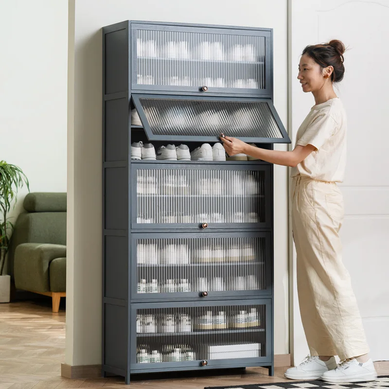 Household door shoe rack simple indoor rental house storage artifact e****mical multi-layer dust shoe cabinet new