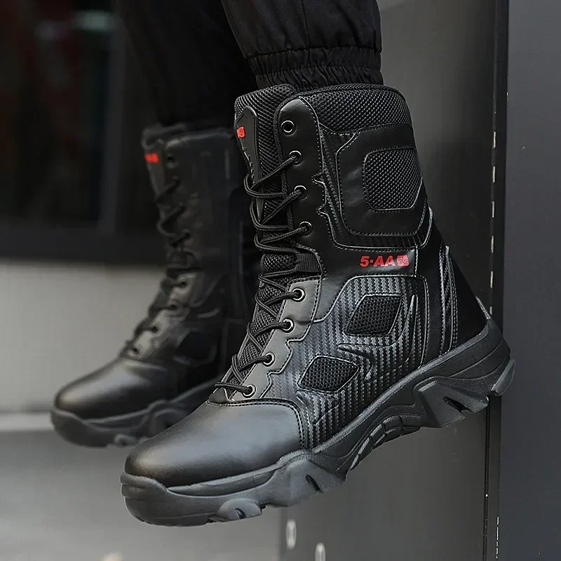 Men Tactical  Boots Mens Casual Shoes Leather SWAT Boot Motorcycle Ankle Combat Boots Black Botas