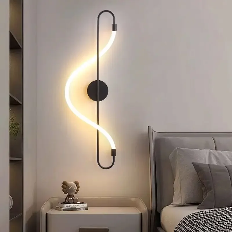 LED Wall Lamp Minimalist Acrylic Copper Line Light For Bedroom Living Room Backdrop Study Room Indoor Decor Illumination Fixture