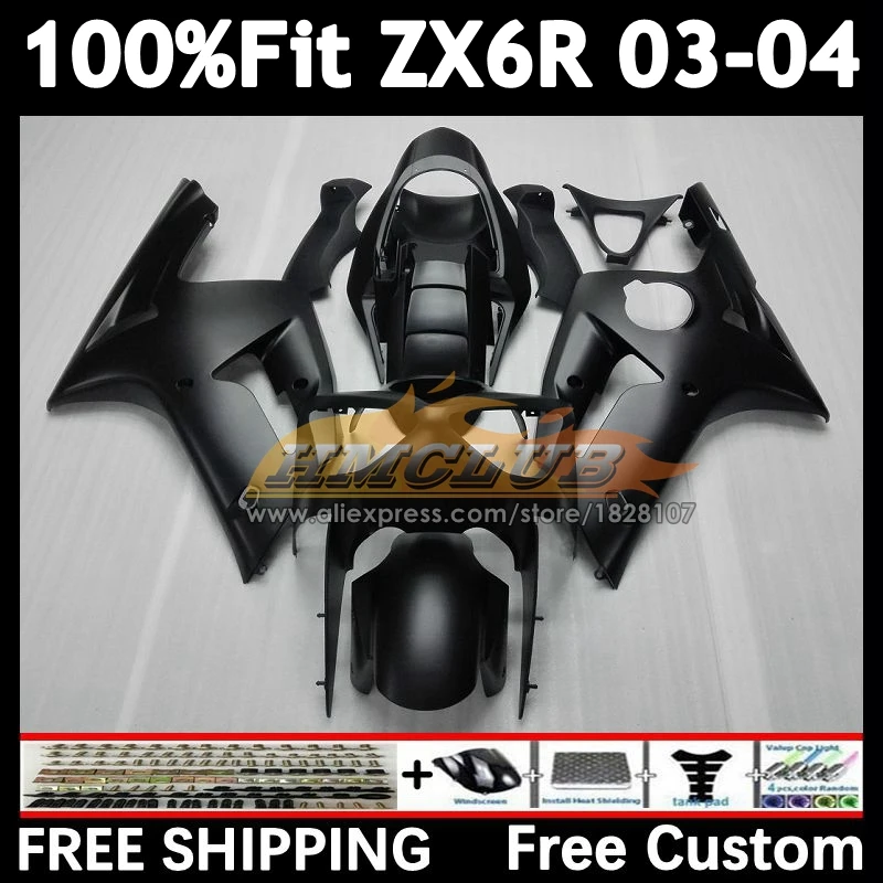 Injection Body For KAWASAKI NINJA ZX600 ZX636 ZX-6R matte black 2003 2004 155No.9 ZX 636 6R ZX-636 ZX-600 ZX6R 03 04 Fairings