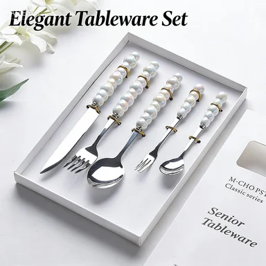 

2026 New Luxury Ceramic Handle Knife Fork Spoon Gift Box Home High Beauty Stainless Steel Tableware Set Western Knife
