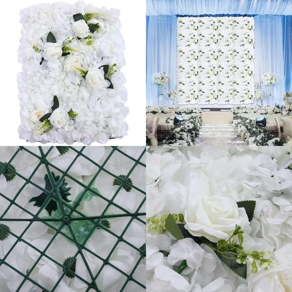 Lot de 6 panneaux muraux de fleurs artificielles – 24 x 16 pouces, toile de fond florale verte et blanche pour décorations