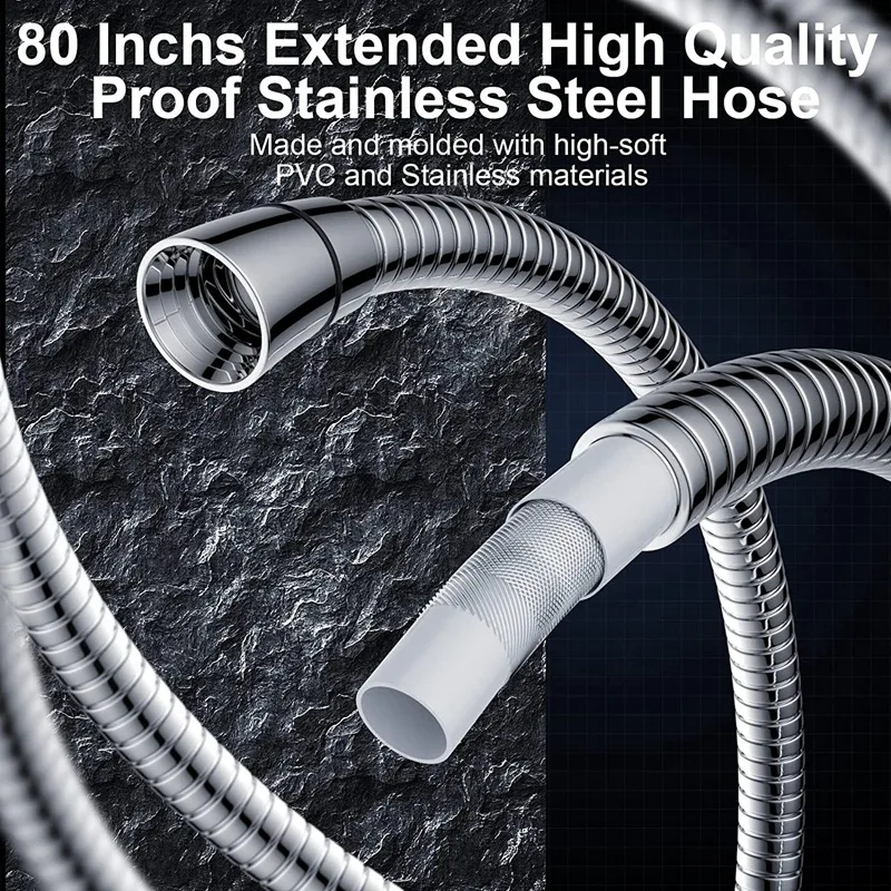 High Pressure Shower Head Set - 10 Functions Handheld Shower Head With 80 Inch Hose Built-In 2-Power Cleaning Functions