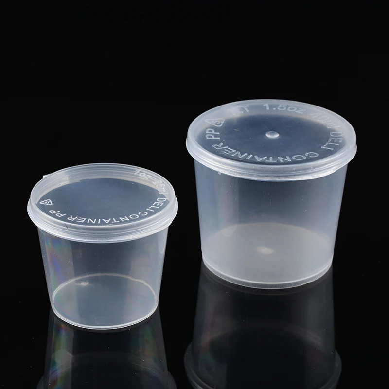 50pcs Clear Plastic Sauce Cups Disposable Plastic Sauce Boxes Cups With Sealing Cap Kitchen Vinegar Soy Sauce Container Gadget