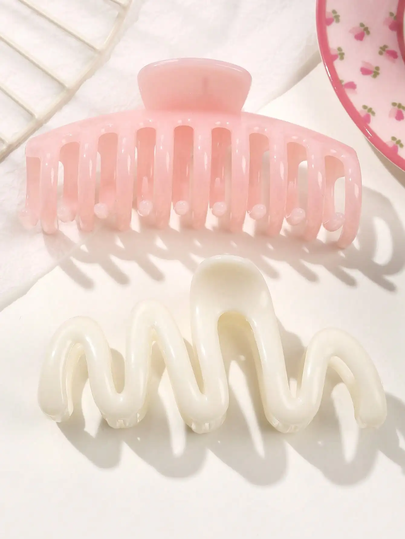 2 قطعة مشبك شعر مموج أبيض وردي للنساء الفتيات موضة أغطية الرأس مقاطع القرش الكبيرة دبوس الشعر مشبك السلطعون إكسسوارات الشعر #3