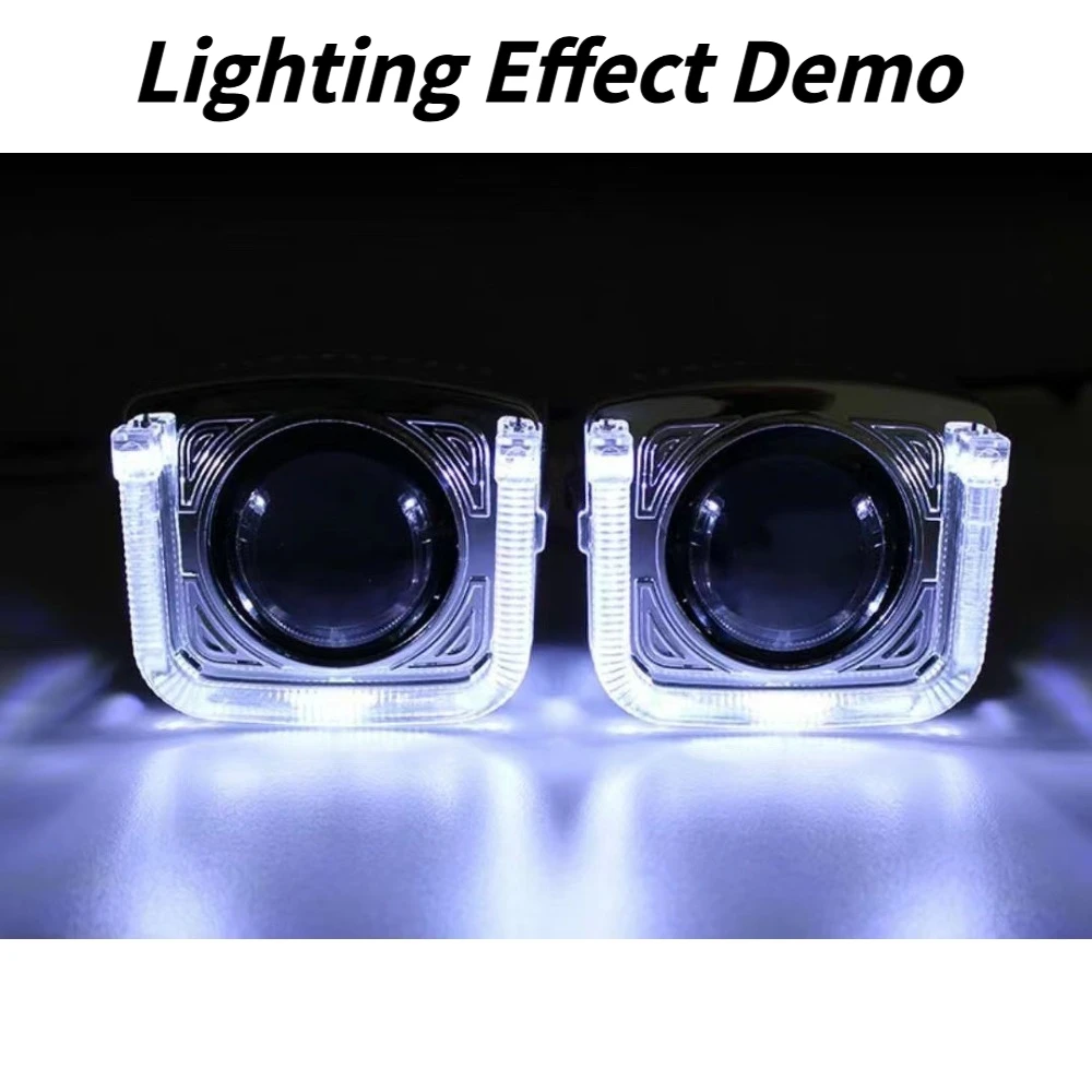 

For 2.5" U-Shaped Light Guide Angel Eyes Integrated Cover LED Halo Ring Square Shade Universal Car Headlight Mod Accessories