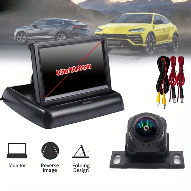 4.3-Inch High-Definition Foldable Display + Wide-Angle HD Camera. Suitable for Sedans, Pickups, Suvs, And Small Rvs. Reverse