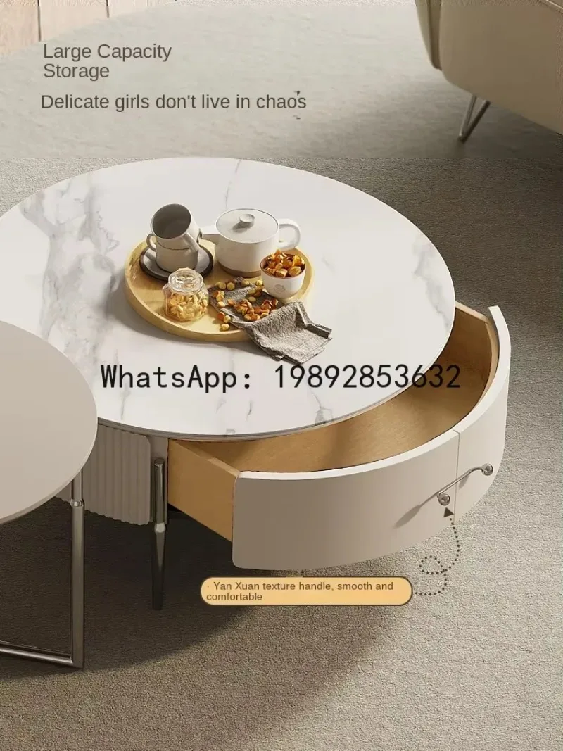 ZAffordable Luxury Style Cream Style Stone Plate round Tea Table TV Cabinet Unit French Household Paint