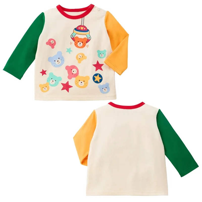 Korean cartoon Color-Blocking Base Shirt, Cute Bear Claw Dolllong-Sleeved T-Shirt for Boys and Girls, Kindergarten Top