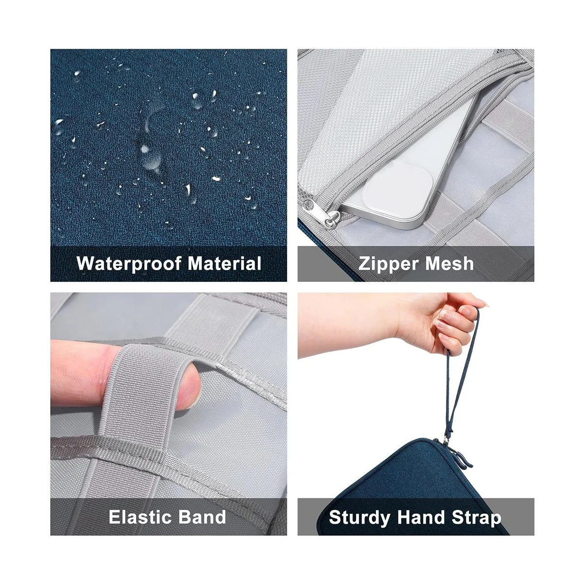 กระเป๋าจัดระเบียบอิเล็กทรอนิกส์สำหรับเดินทางกระเป๋าจัดระเบียบสายไฟสำหรับเดินทางกระเป๋าอุปกรณ์อิเล็กทรอนิกส์ขนาดกะทัดรัด-สีน้ำเงินเข้ม