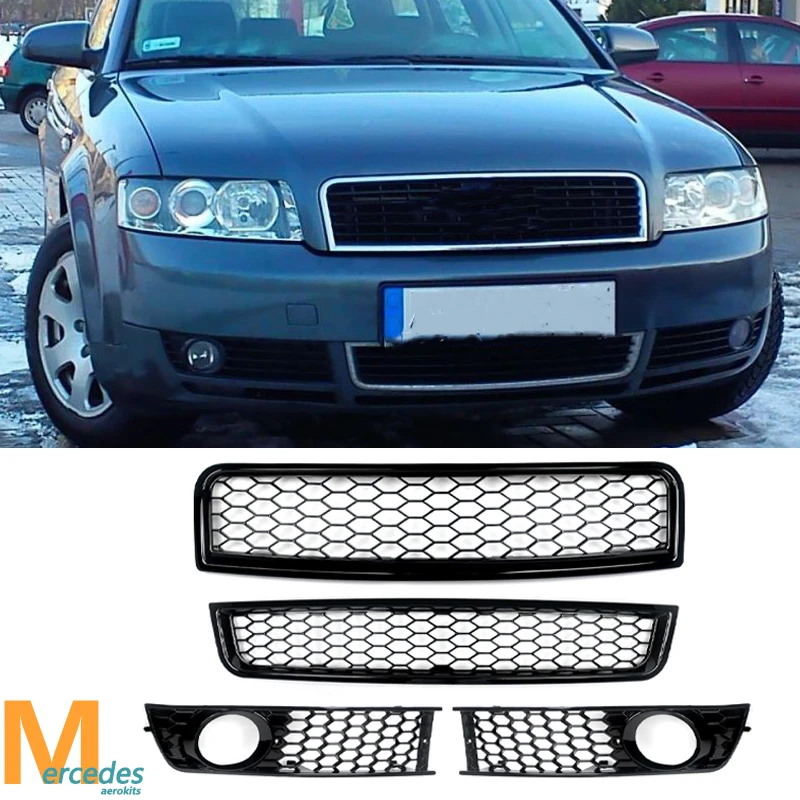 RS-Style Nebelscheinwerfer-Rahmengitter Ersatz für 8E0807681, 8E0807682, 8E0807647 Wabengitter Auto-Frontstoßstange Renngrills & Nebelscheinwerferblenden für Audi A4 B6 2002 2003 2004 2005 Autozubehör