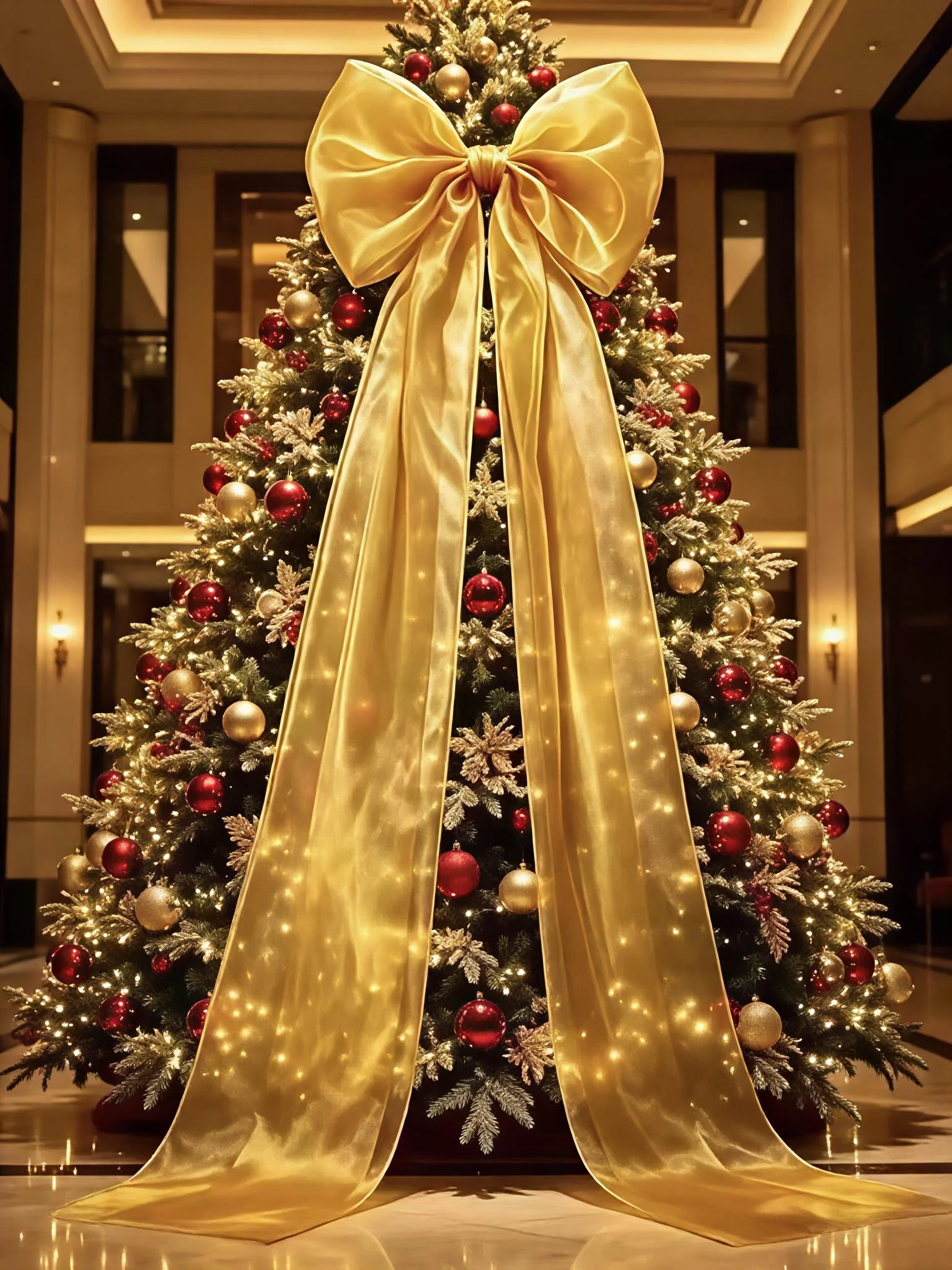 Christmas Tree Topper Bow 74.8 Inch, Dark Gold & Yellow Multi Layer Organza Treetop Ornament, Xmas Hanging Decor for Wreath Garl