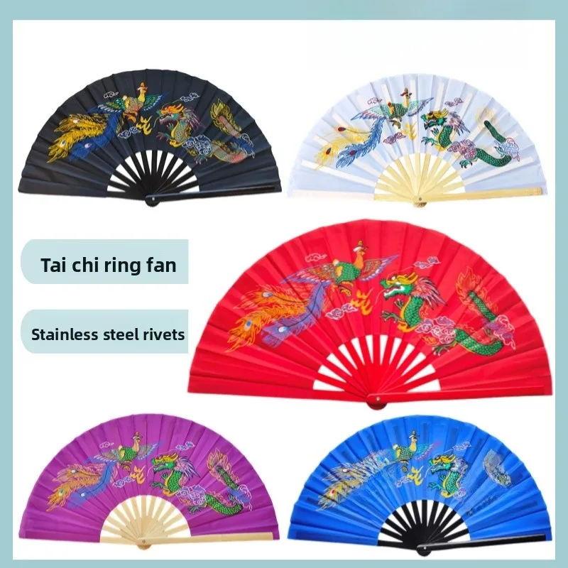 

Веер для тай-чи «Черный Дракон и Феникс», одноручный, для правой руки, для кунг-фу и боевых искусств, для выступлений, 34 см, бамбуковые спицы