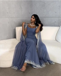 AsaNagi Light Blue Chiffon Evening Dresses Women Elegant Long Cape Formal Party Prom Gown customized Saudi Arabia  فساتين السهرة