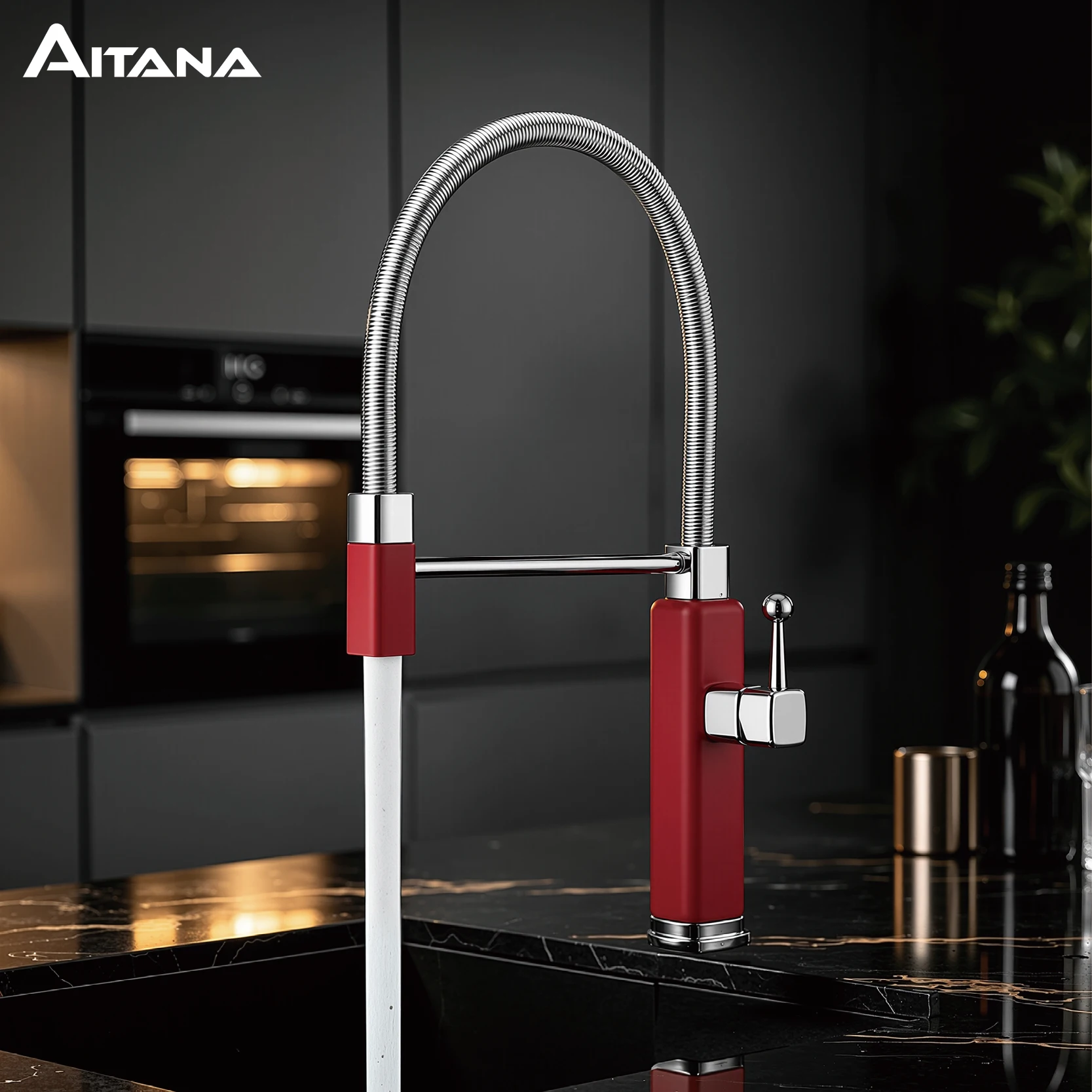 Red Brass Pull Out Kitchen Sink Faucet Hot Cold Water Single Handle Color Series Mixer Tap 360 Swivel Deck Mounted Kitchen Tap