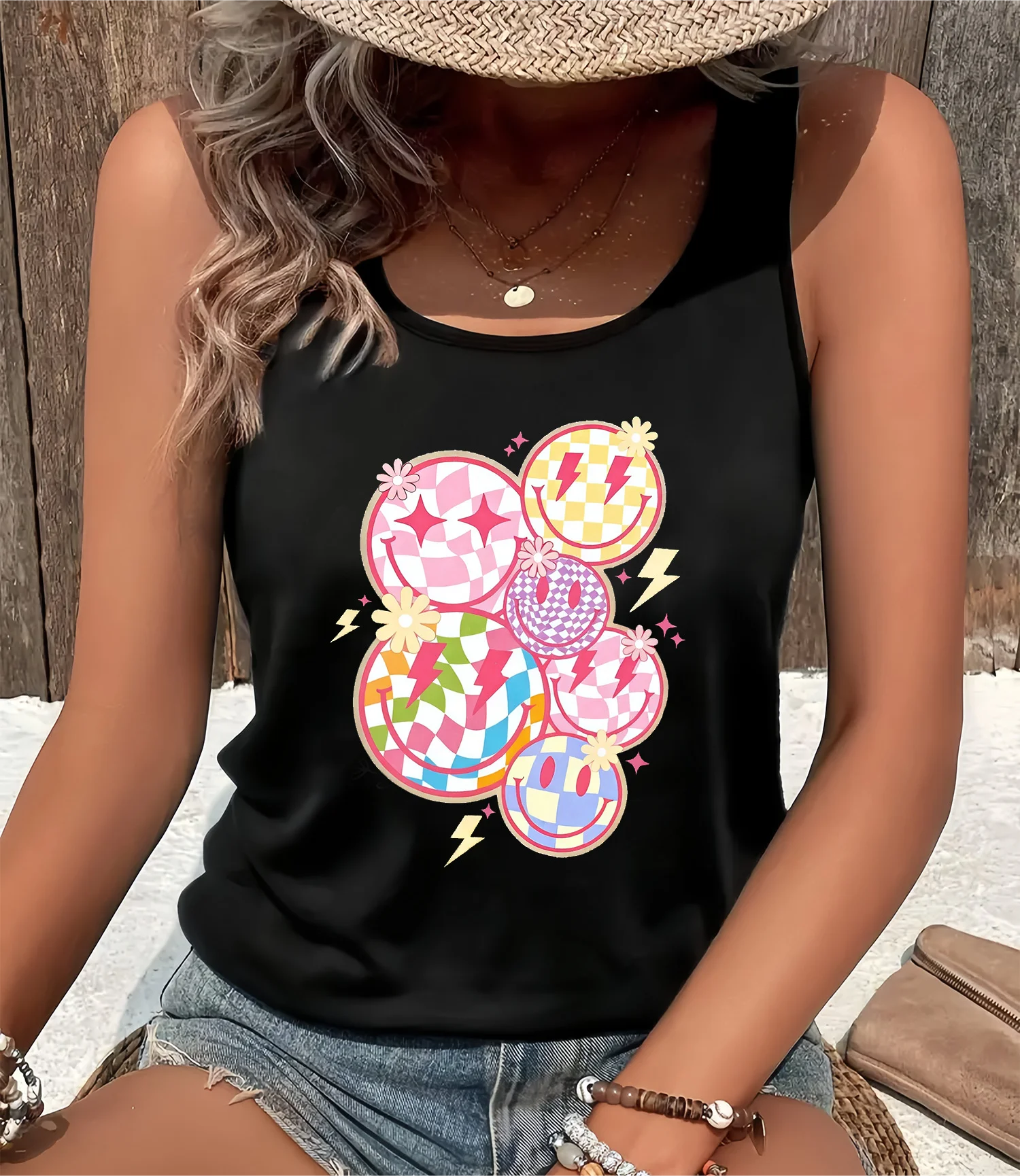 Plus Size Women's Graphic Tank Tops Printed Loose Low Cut Clothes Fashion Summer Oversize Camisole Vest for Women 3XL 4XL 5XL