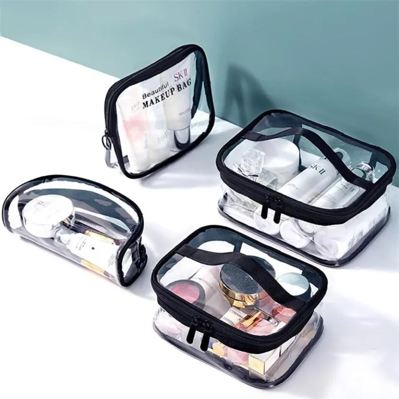 Waterproof transparent PVC bath cosmetic bag, women makeup case, travel zipper makeup beauty wash