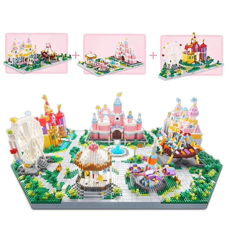 

Creative Amusement Park Building Blocks Princess Castle Ferris Wheel Carousel Micro Assemble Bricks Toys Gift For Kid Adult Girl