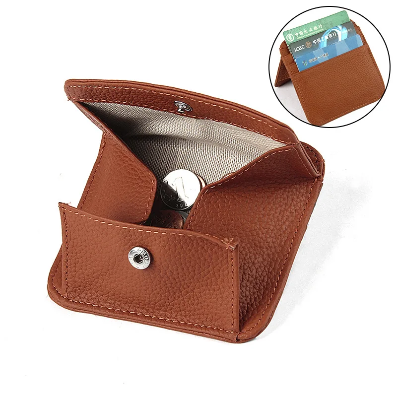 New Mini Coin Purses Genuine Leather Women Square Coin Pocket Cowskin High Quality Hasp Money Bag Wallet Ultra-thin Card Package