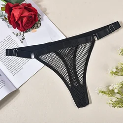 Women's Sexy Underwear Fishnet Hollow See Through Low Waist Comfortable Adjustable Briefs G-string Thong Panties Female Lingerie