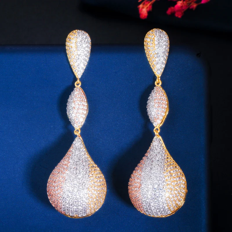 ThreeGraces Luxury Shiny White Cubic Zirconia Long Dangle Earrings for Women Delicate Dubai Party Dress Jewelry E1770