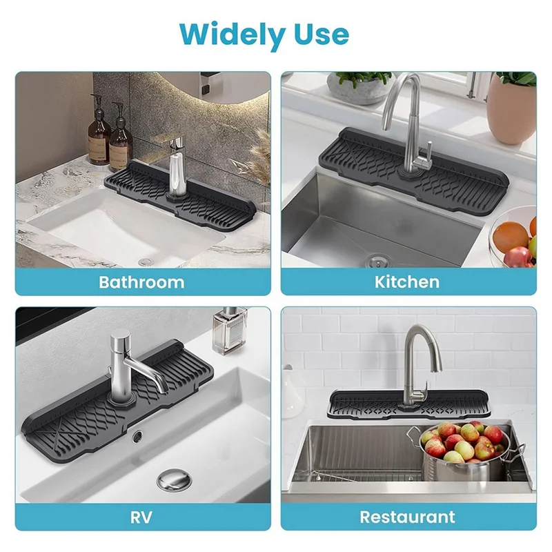 

ABZC-Kitchen Sink Splash Guard 17' ' X5.9'' Silicone Faucet Mat 5 Degree Slope Design