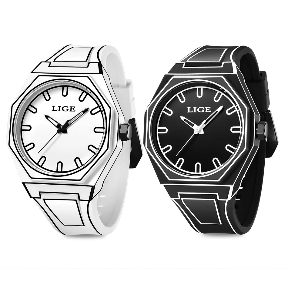 

LIGE Современные минималистичные эскизы Креативные часы для спорта и отдыха Креативный дизайн Водонепроницаемые часы Часы в стиле комиксов для мужчин