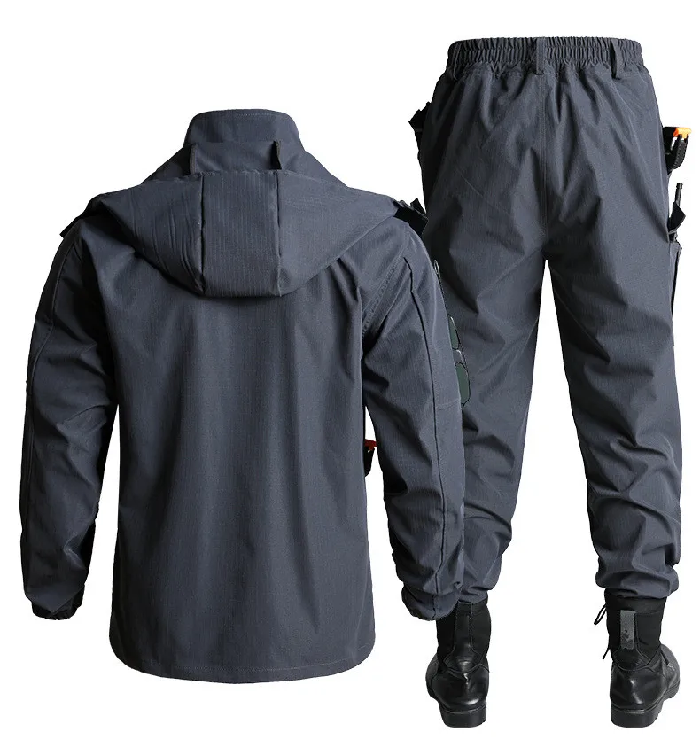 Men's Casual Camouflage Workwear Set Lightweight Quick Dry Breathable Outdoor Grid Pattern Elastic Comfortable Summer Suit