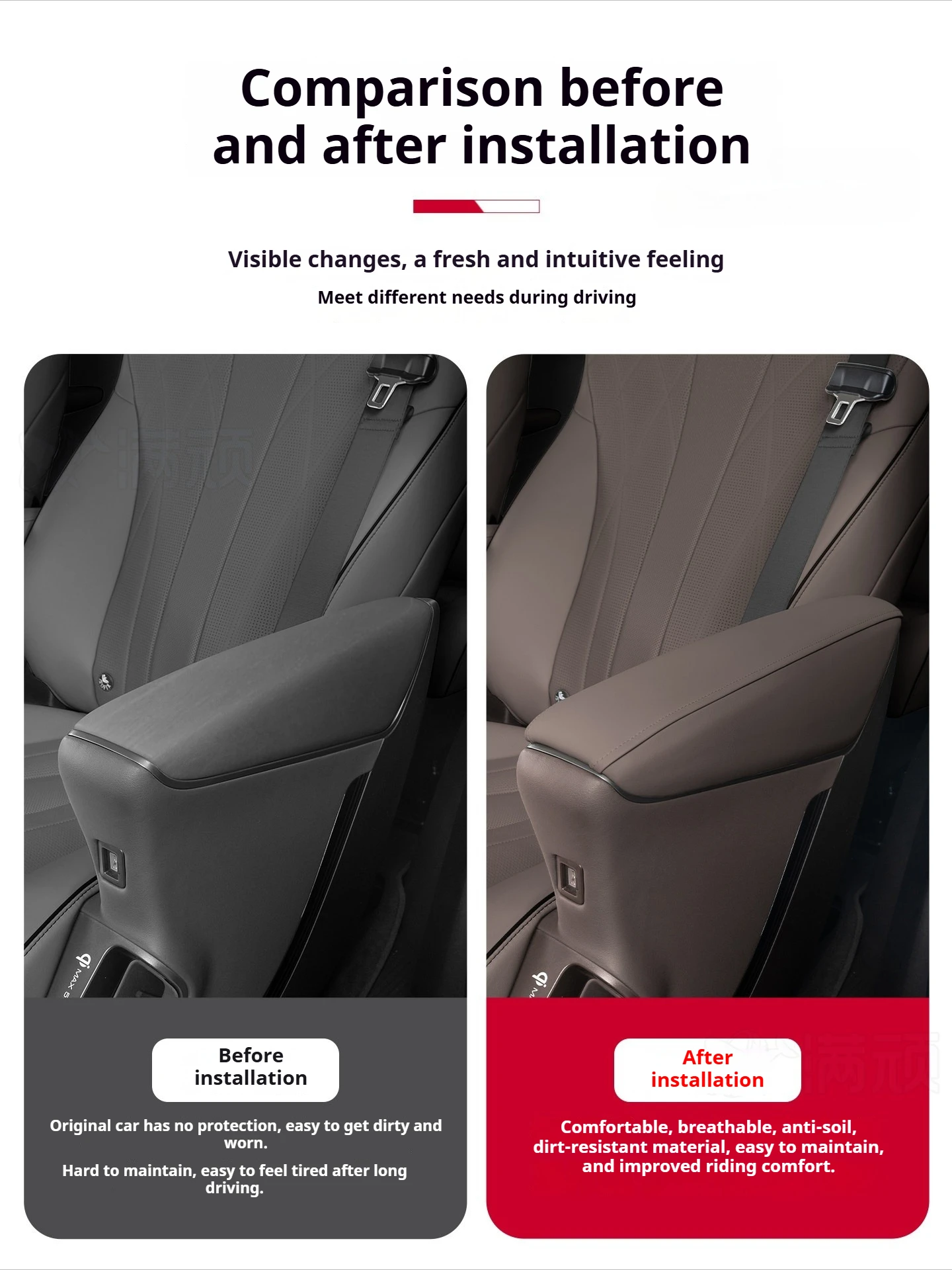 For Denza D9 2022-2026 Car Middle Row Seat Armrest Protective Cover Microfiber Leather Scratch-resistant Car Accessories
