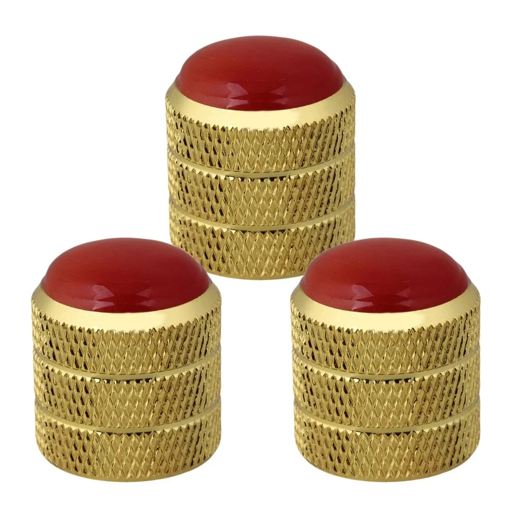 3pcs Golden Three Circle Guitar Volume Tone Control Knobs with Red Glass Head Guitar Parts & Accessories