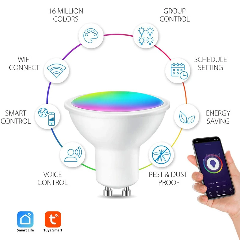 GU10 Tuya Wifi Smart Light Bulb lampada intelligente 9W RGBCW 2700K-6500K Smart Life telecomando