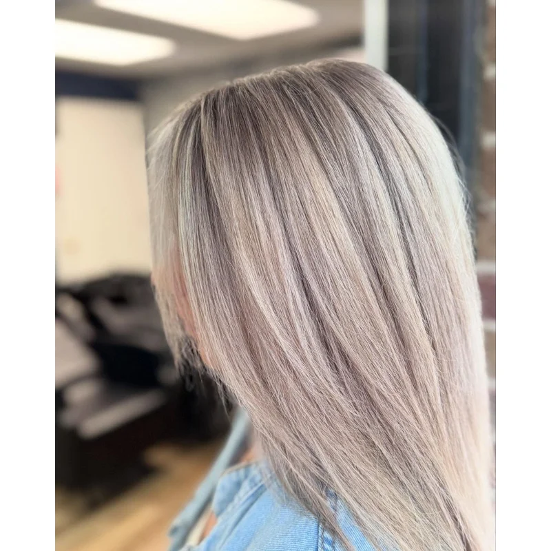 Ombre Ash Blonde Highlight Straight 100% Human Hair Lace Front Wig 14 Inch