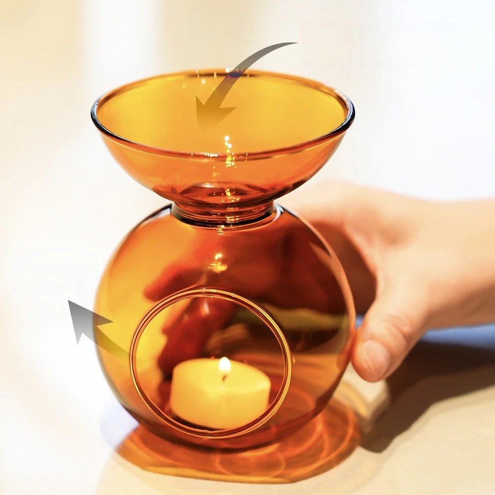 Amber Glass Aromatherapy Candle Holder Home Double-Layer Incense Burner Yoga Relaxation Aid Home Decor for Fragrance& Meditation