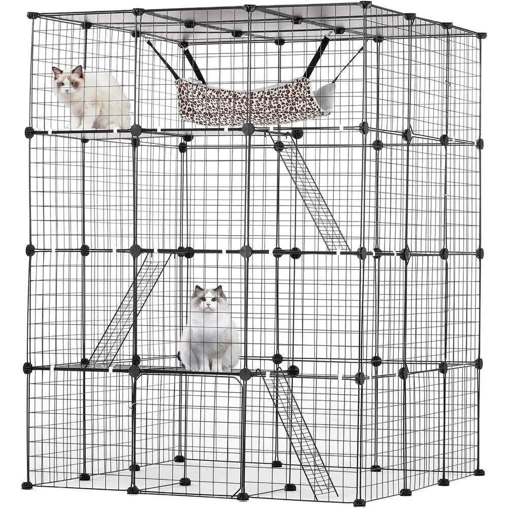 

4-Tier Metal Cat Enclosure, 41 x 41 x 55, Removable Wire Cage with 4 Hammocks, Suitable for Indoor and Outdoor Use, Ideal for Ca