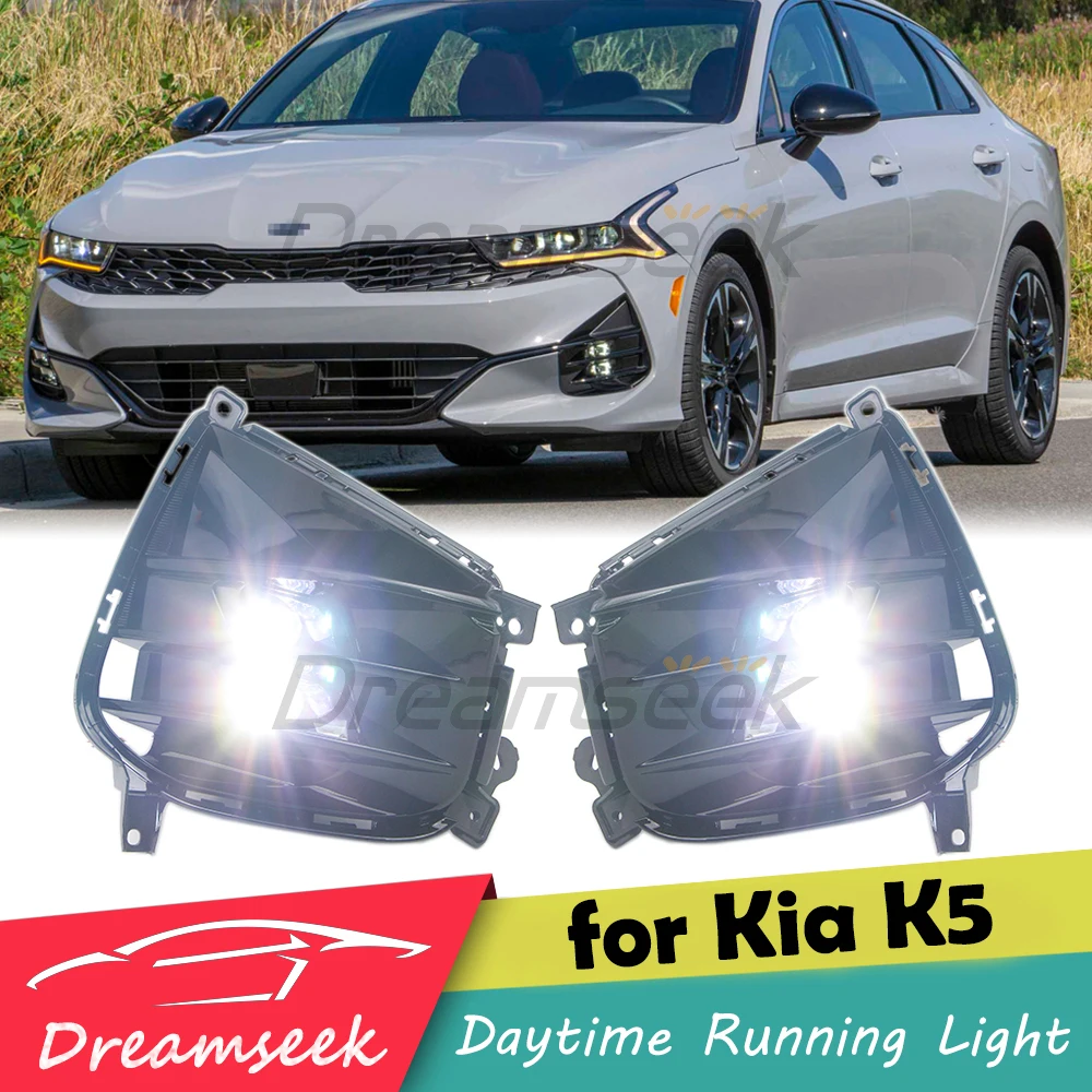 

LED Fog Lamp Assembly for Kia K5 DL3 2021 2022 DRL Daytime Running Lights Daylight Fog Light Clear Lens Glossy Black Housing