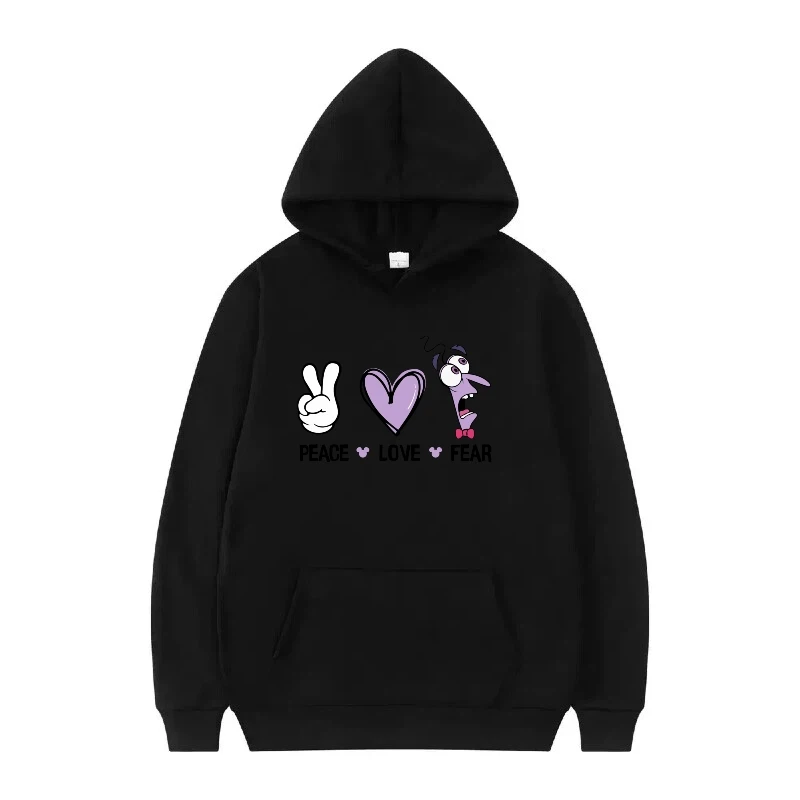 Disney Inside Out Cartoon Print Pattern Donna Sport Nero Primavera Top Vestiti Y2k Pullover Donna Felpe economiche Felpe da uomo