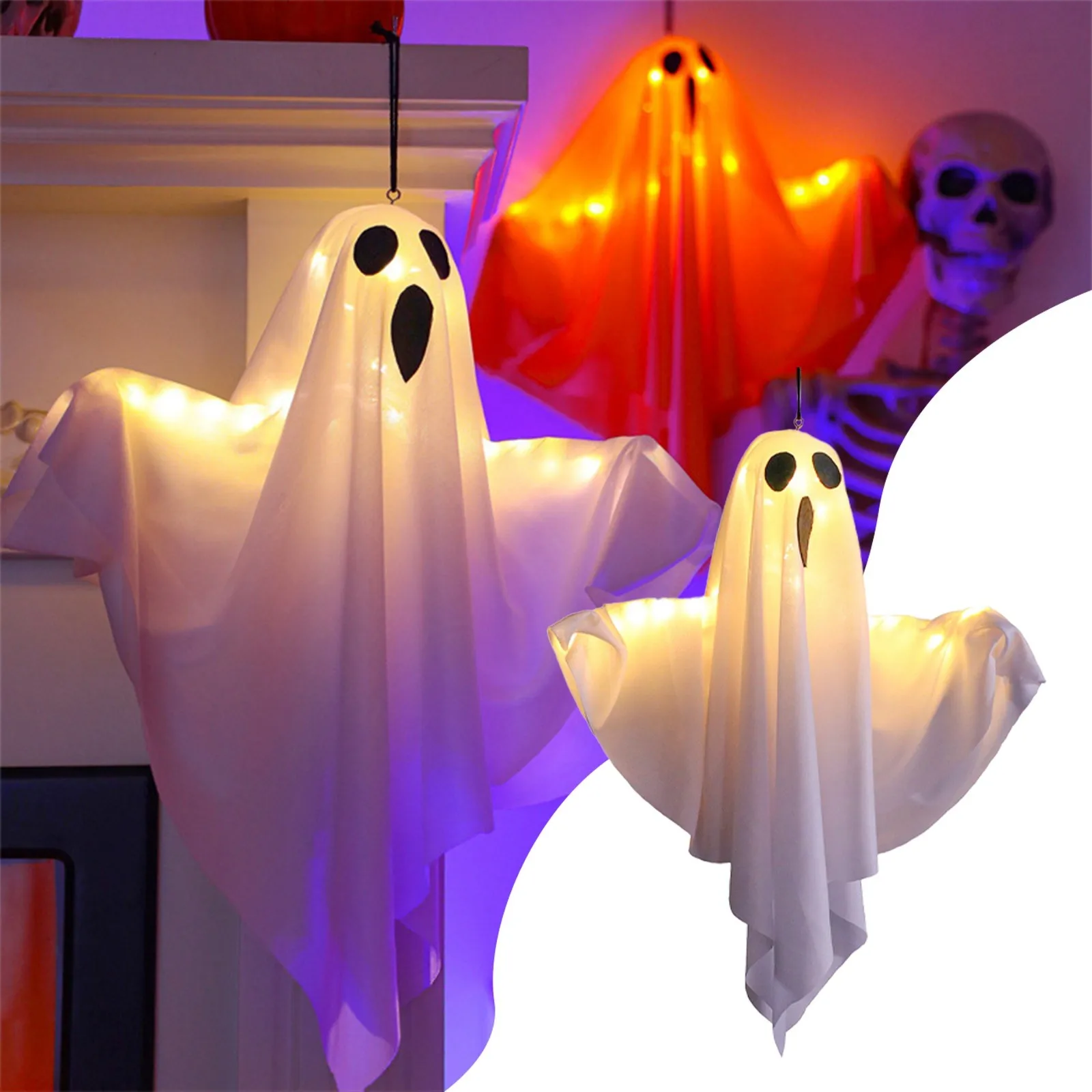 

Halloween Decorations Outdoor LED Glowing White Hanging Decorations For Halloween Indoor Outdoor Tree Yard Light Tube Bulb 18in