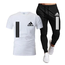 Cotton Men's T-shirt Sets Fashion Casual Tee Shorts Running Suit for Men Summer Male Clothes