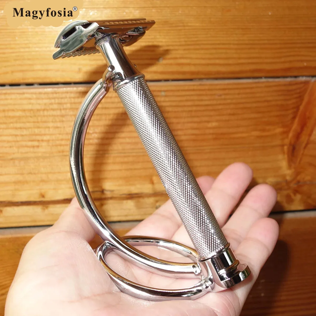 Magyfosia Traditional Wet Shaver Butterfly Open Double Edge Safety Razor No Slip Handle Men's Grooming Tool with Stand Holder